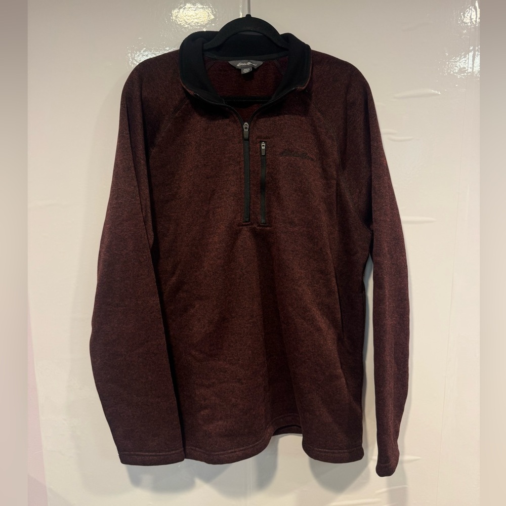 Eddie Bauer Men's Burgundy Zip-Up Sweater